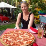 Our enormous pizza at Why Not?