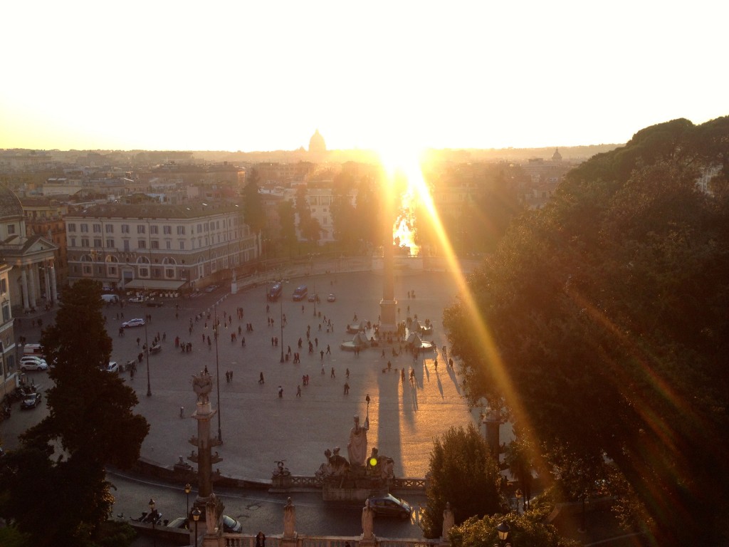 Sunset from the viewpoint at the North end of Piazza del Popolo.