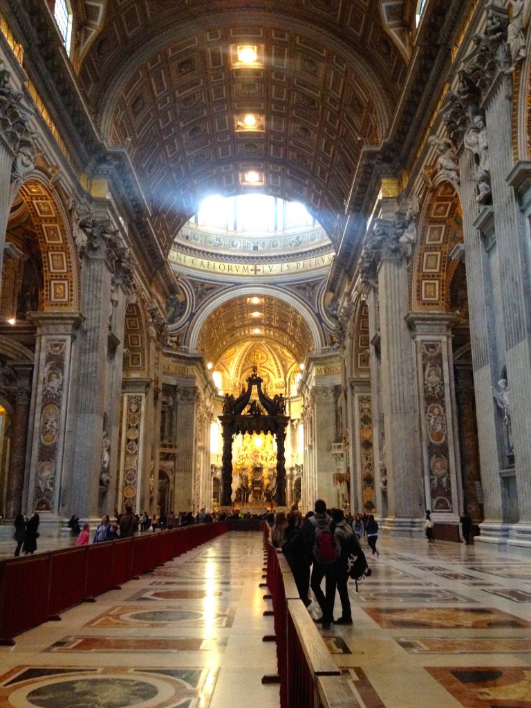 Inside the massive St. Peter's Basilica in the Vatican.
