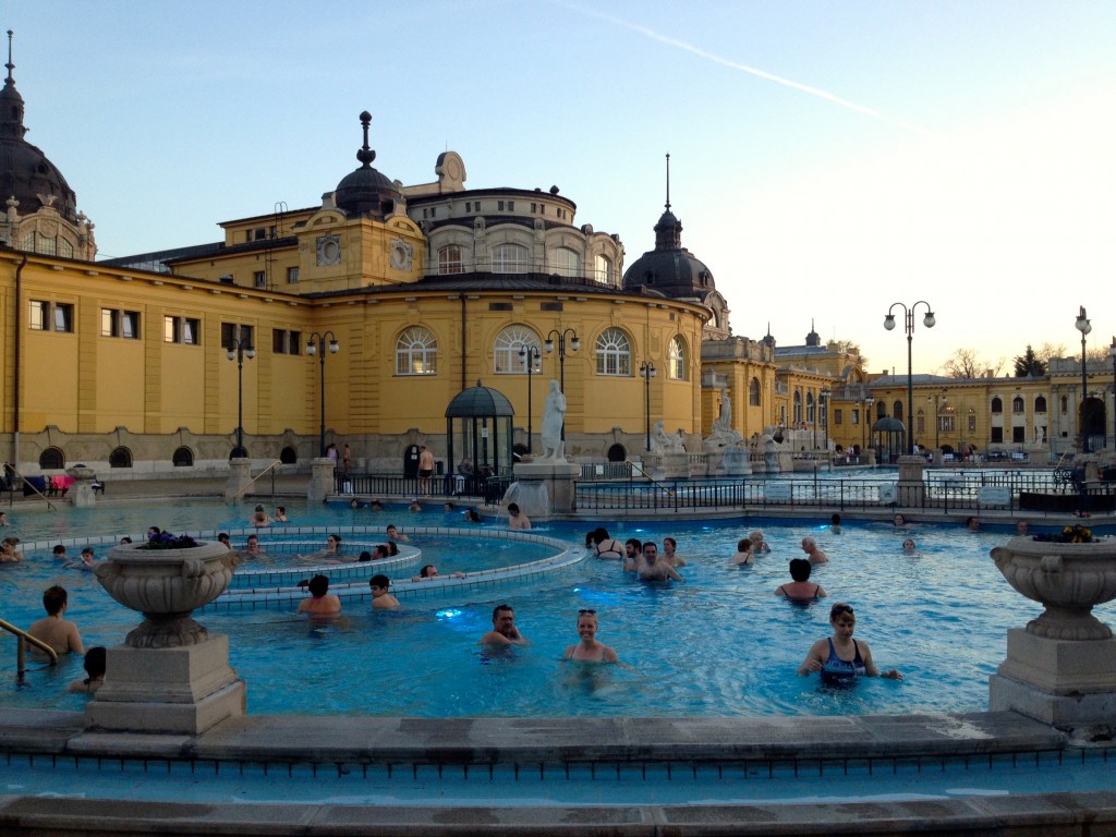 The Szechenyi Baths, the place where other bathers will get awkwardly close to you, especially when you're taking a photo. (See the guy near me in the pool in this photo.)