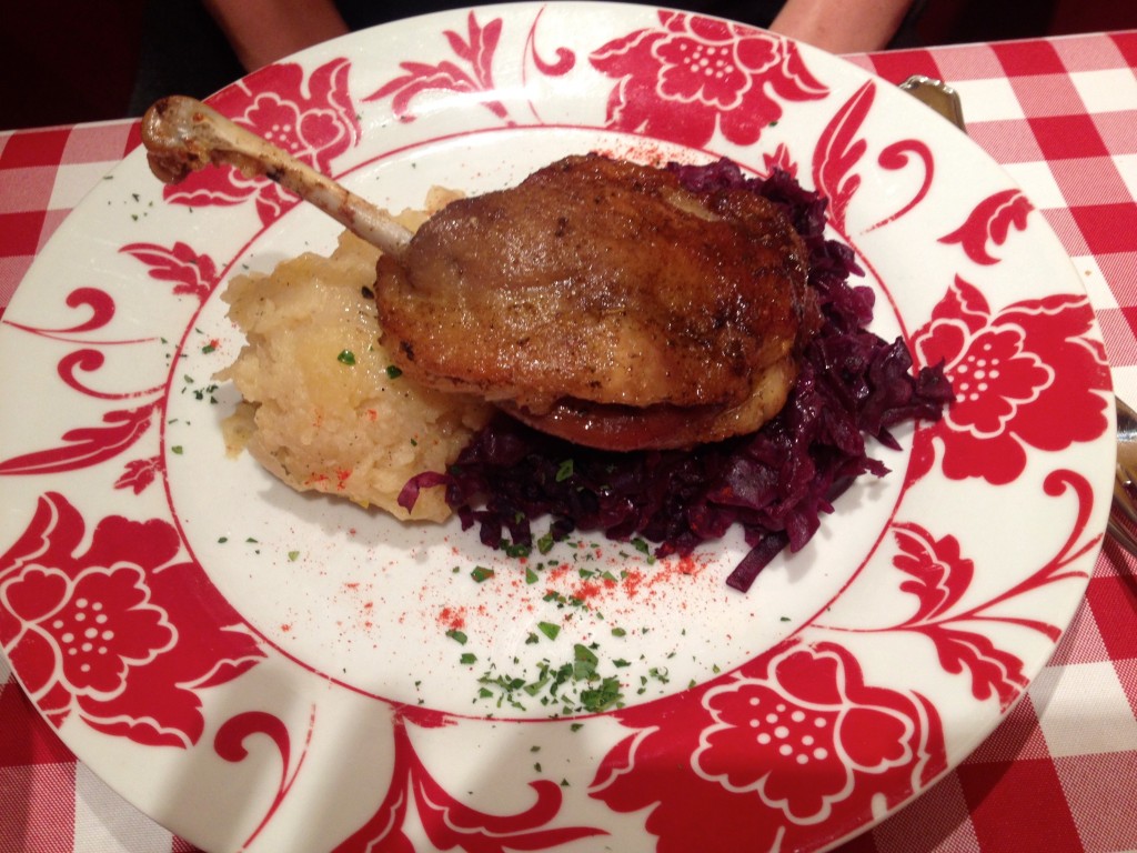...and the Crispy Duck Leg with braised red cabbage and onion mashed potatoes. This was our single best plate of food we had in Budapest. It was SO delicious.